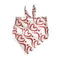Close-up of a white satin pet bandana featuring red heart ribbons and cute cupids for pets. - Cupid Heart Bandana (Bandana 1) / One Size