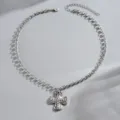 Collana con ciondolo croce martellata vintage francese catena argento gioiello variante - Argento (YR4550-2)