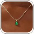 Gold plated box chain necklace featuring a stunning green pear zircon gemstone pendant for women. - 14k / May - Gold