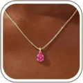 Exquisite pear-shaped pink cubic zirconia pendant necklace on a delicate gold box chain. - 14k / July - Gold