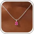 Elegant copper silver chain necklace featuring a stunning pear-cut pink cubic zirconia pendant. - 14k / July-Silver