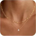 Collier double couche plaqué or 14K zircone larme mode chaîne clavicule variante - Chaîne Lèvre Goutte Empilée