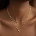 Collier double couche plaque or 14k oxyde de zirconium trèfle, bijou de clavicule minimaliste. - Chaîne Vague d'Eau Trèfle Empilé