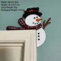 Decoración de esquina de puerta de madera de muñeco de nieve de Navidad, adorno de pared. - Muñeco de Nieve de Hierro con Bufanda de Cuadros [T220]