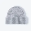 Classic grey knit beanie for autumn and winter, warm ribbed cuff winter hat for daily wear. - One Size / Light Gray