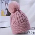 Gorro de punto rosa con gran pompón esponjoso, gorro de invierno cálido para mujer. - Talla única / Rosa
