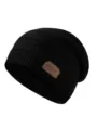Gorro de punto de invierno negro con forro de felpa, gorro cálido de lana para hombres y mujeres. - Negro