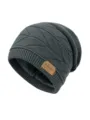 Gorro de punto forrado de forro polar invierno gris cálido slouchy gorro hombre mujer. - Gris