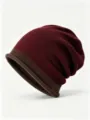 Gorro de punto bicolor Otoño Invierno Cálido Sombrero Casual Lana Gruesa Unisex - Talla única / Marrón Rojo
