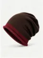 Gorro de punto de invierno acogedor con borde de contraste elegante, gorro marrón cálido para uso diario. - Talla única / Rojo Café