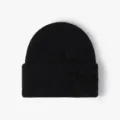Gorro de punto negro para mujer, mezcla de pelo cálido con vuelta y bonitos detalles de lazo. - Talla Única (55-60) / Negro