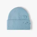 Light blue knit beanie with double bows rabbit hair blend winter warm cute stylish hat - One Size (55-60) / Light Blue