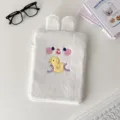 Fluffy cute tablet sleeve white plush ipad case with cute bunny ears and embroidery design. - Rabbit / White