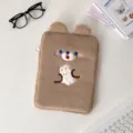 Cute cartoon plush tablet sleeve for iPad 10.5 11 inch, soft furry case bag detail. - Brown