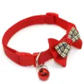 Red pet collar with a cute plaid bow and bell, adjustable nylon strap for cats and small dogs. - Red