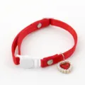 Red satin pet collar with a cute pearl heart pendant and white cat buckle for cats dogs. - Red