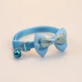 Cute blue pet cat collar with plaid bow and bell, soft nylon material for small dogs and cats. - Sky Blue 1
