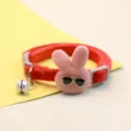 Cute plush rabbit pet collar detail, featuring soft red strap, bunny head and bell. - Red