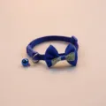 Close-up detail of the blue pet collar showing the cute plaid bow and bell ornament for cats dogs. - Sapphire Blue