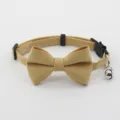 Retro solid color bowknot pet collar with bell for cute cats and small dogs daily wear. - Earthy Yellow