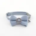 Light blue fabric pet collar with rhinestone bow and bell for cute cats and small dogs detail - Bowknot Choker / Sky Blue