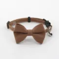 Brown pet cat dog collar with retro bowknot and cute metal bell adjustable safety strap detail - Coffee