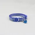 Blue plaid pet cat dog collar with bell detail close up shot for small animals use safely - Sapphire Blue