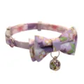 Purple floral pet collar with bow and bell, soft fabric cat collar for small dogs details - Purple Flowers