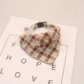 Plaid pet bib collar with cute bow tie and bell, adjustable dog cat bandana detail. - Burgundy