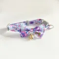 Floral pet collar for cats and dogs, featuring a cute bowknot and a golden hollow bell design. - Blue Flower