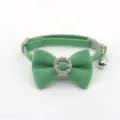 Green pet collar detail, featuring a cute bow, sparkling rhinestone ring, and a crisp bell. - Bowknot Choker / Grass Green