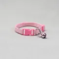 Pink plaid pet collar detail featuring a quick-release buckle and a cute jingle bell. - Light Pink