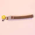 Cute brown corduroy pet collar with yellow flower bell and cat buckle for cat and dog. - Brown