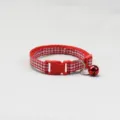 Red and white checkered pet collar with quick release buckle and cute bell for cats dogs. - Red