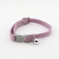 Close-up detail of the pink pet collar fabric, featuring a durable gray buckle and hanging bell. - Collar Only (Without Leash) / Light Purple