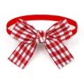 Red and white checkered pet bow tie with collar strap, perfect for pets grooming. - Red and White Grid Pattern