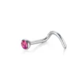 Ανοξείδωτο σκουλαρίκι μύτης piercing με ροζ κρύσταλλο, καμπύλος σχεδιασμός 5. - Τριανταφυλλί Στρας
