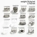 Lot de bagues style hip hop punk pour homme guide des tailles, bijoux en argent vintage. - Ensemble de 16 Pièces (07341) / Argent antique