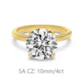 S925 silver solitaire engagement ring with 4-prong 10mm 4ct 5A cubic zirconia sparkling stone. - Size 5 / 4 Carat Style (DY121329-S-K-WH) / Gold