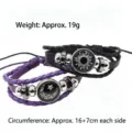 Sun Moon braided leather bracelet black purple variant, vintage handmade multi-layer woven. - Star Moon Button Black + Purple