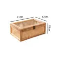 Handmade rattan storage box with glass lid and metal clasp, desktop organizer basket 31x17x10cm - Small Faux Rattan Storage Box (31*17*10CM)