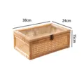 Handcrafted rattan storage basket with glass lid, 38x24x15cm desktop organizer box. - Large Faux Rattan Storage Basket (38*24*15CM)