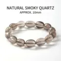 Bracciale in quarzo fumé naturale perle caramella, elegante gioiello in cristallo 10mm per donna. - Bracciale in Perline a Tamburo di Quarzo Fumè Naturale / 10mm