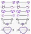 Σετ κοσμημάτων piercing θηλής από ανοξείδωτο ατσάλι με μωβ ζιργκόν για γυναίκες. - Μοβ Στυλ (Σετ 12 Τεμαχίων)