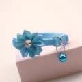 Blue pet collar detail featuring a sparkling rhinestone flower and cute bell for cats and dogs. - 1.0cm / Sky Blue