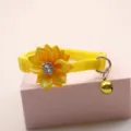Yellow pet collar with cute fabric flower, sparkling rhinestone and bell for cats and small dogs. - 1.0cm / Yellow