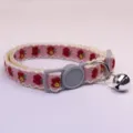 Cute pink apple print pet collar for cats and small dogs with lace trim, safety buckle and bell. - Pink