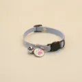 Blue denim cat dog collar with bell paw pendant adjustable pet neck strap detail view - Light Blue