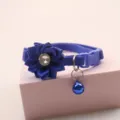 Blue cat collar with rhinestone flower charm and bell for pet cute fashion detail view - 1.0cm / Blue