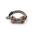 Cute grey floral cat collar with bowknot and bell, adjustable pet safety breakaway collar. - Gray Floral